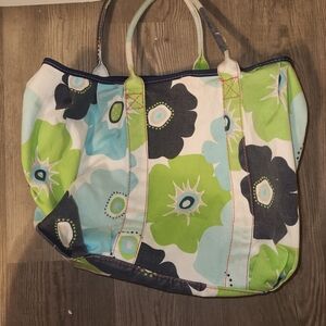 Floral Tote Bag - Green, Blue, Black